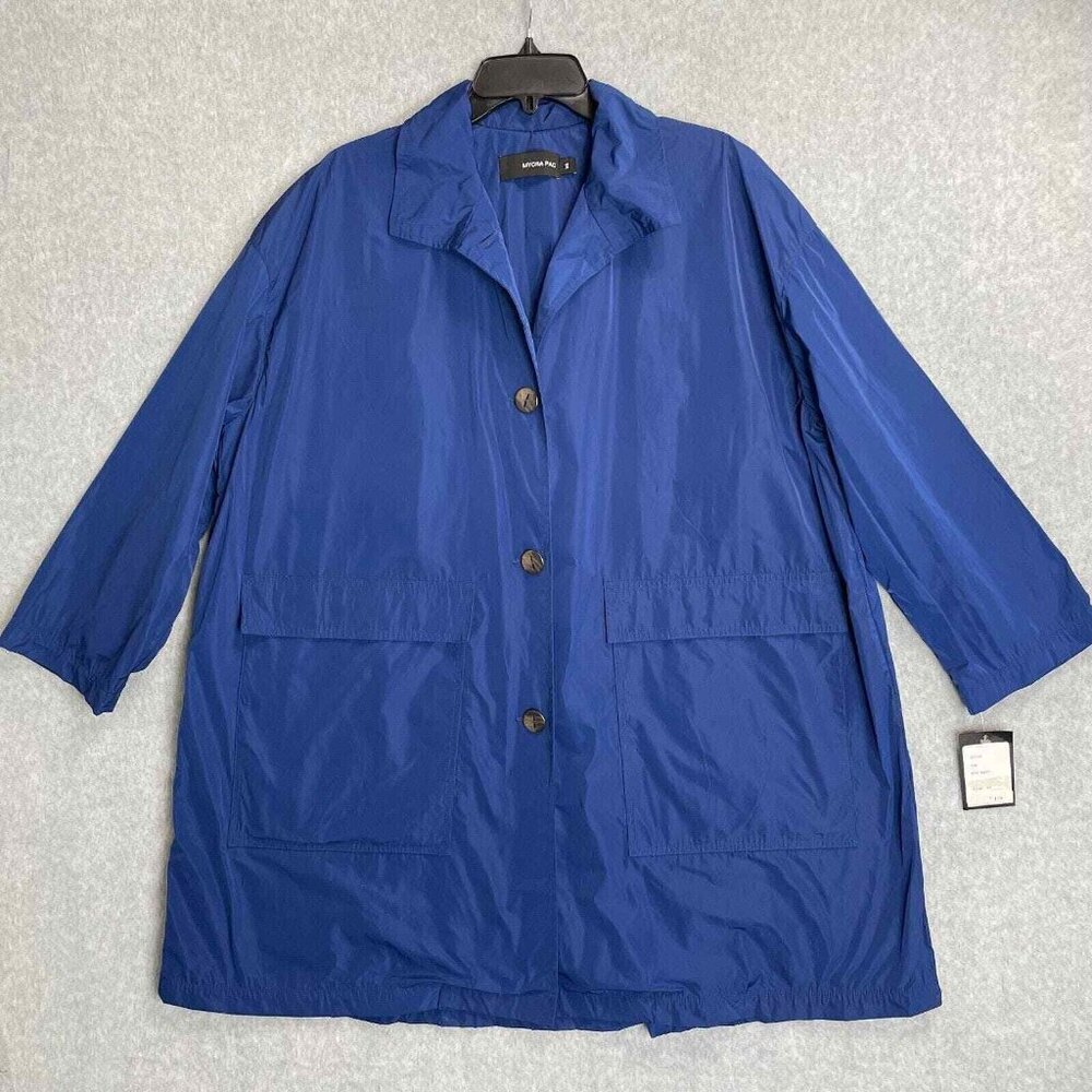Mycra‎ Pac Big Easy Rain Jacket Womens XS Blue Oversized Button Front Packable